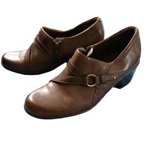 CLARKS COLLECTION Leather Chunky Heel Zip Bootie Women's 8M